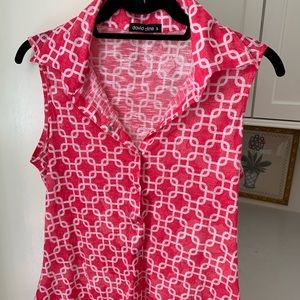 David Cline pink/white sleeveless button down top